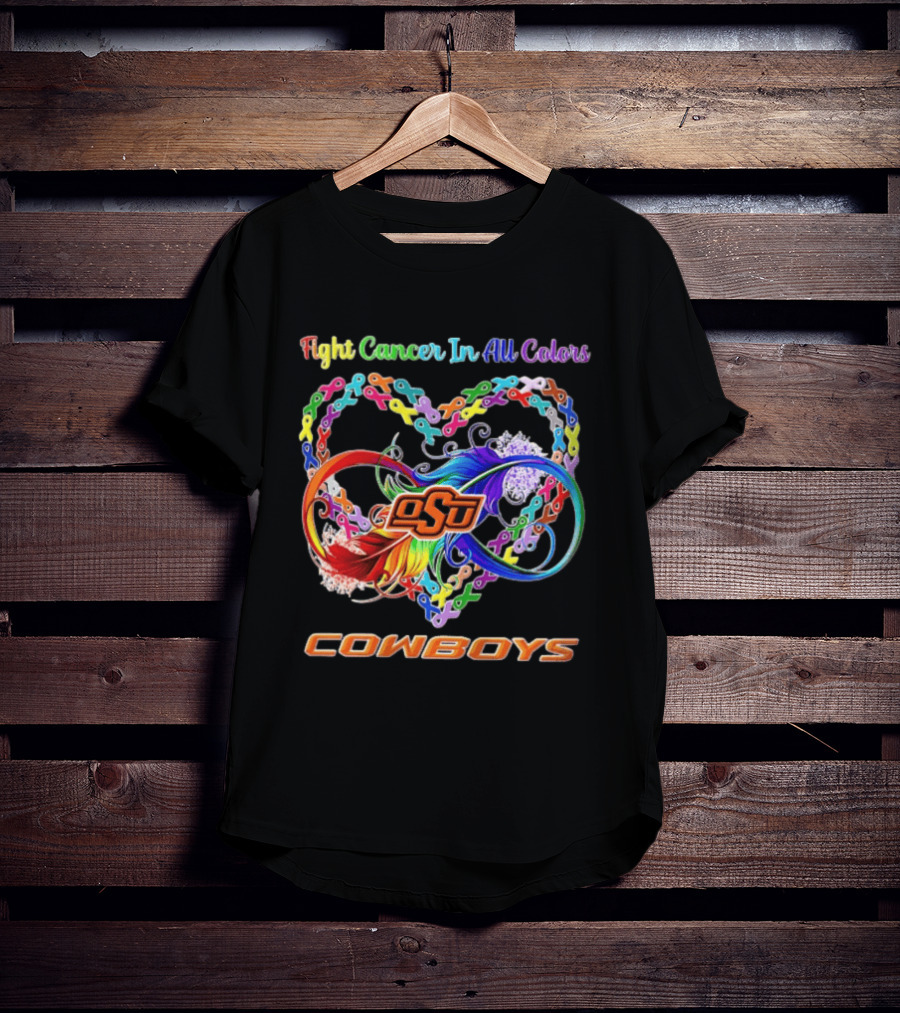 Cowboys Fight Cancer In All Colors OSU Heart Ribbon T-Shirt