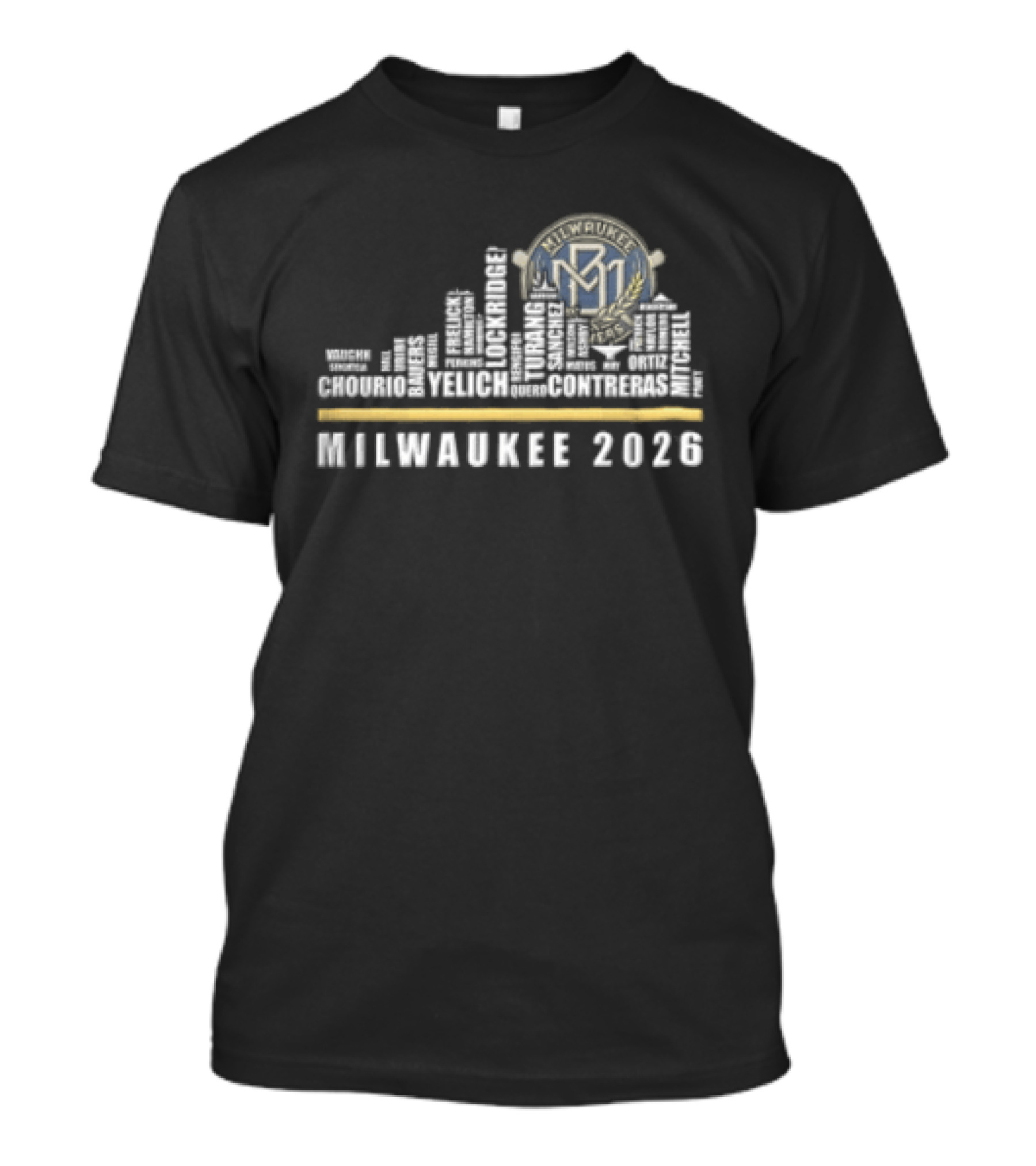 Milwaukee Brewers 2026 Skyline Text Design MLB T-Shirt