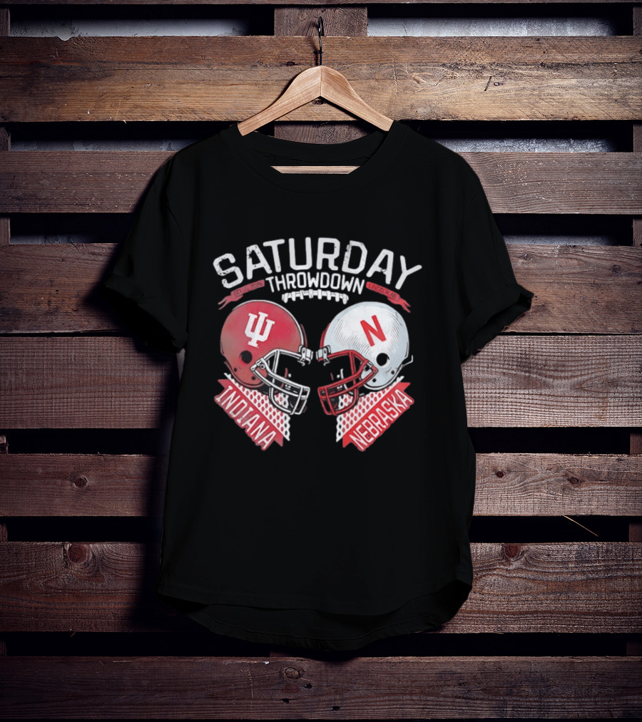 Saturday Throwdown Nebraska Indiana Football Helmet Clash 2026 Lincoln Vs Bloomington T-Shirt