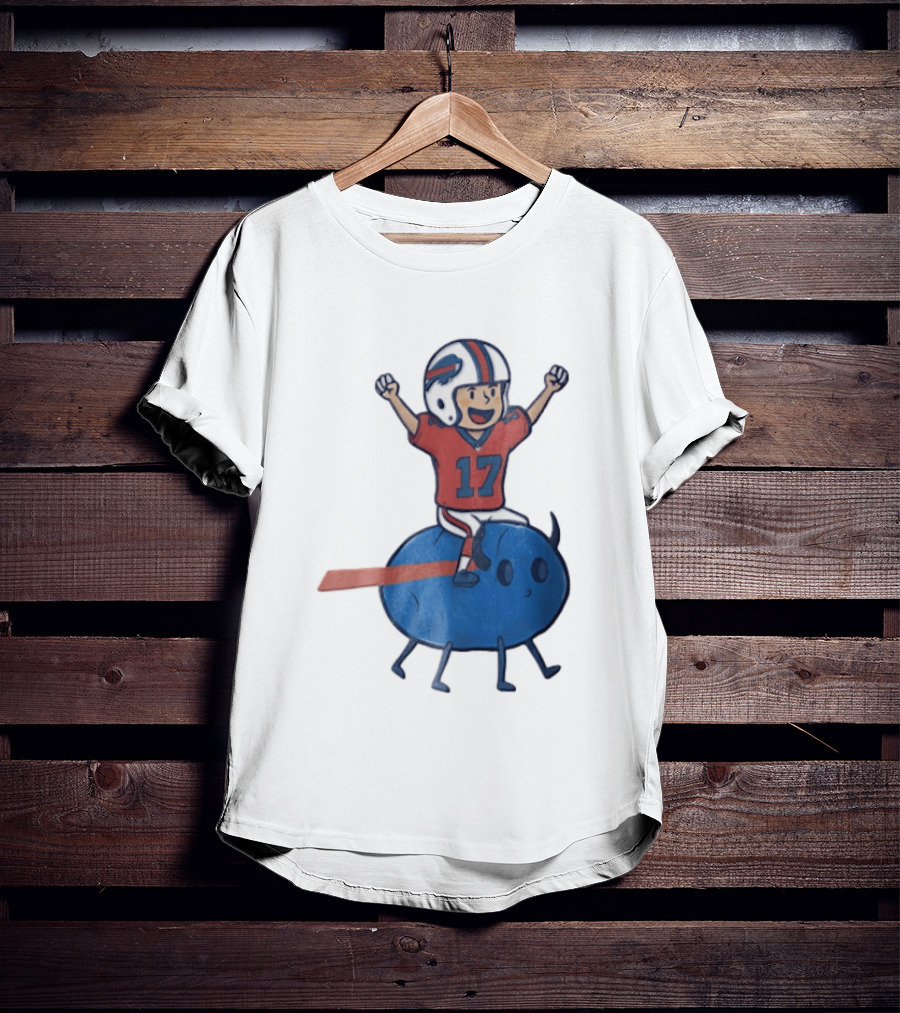 Buffalo Bills Josh Allen 17 Cartoon Character Riding Blue Creature T-Shirt