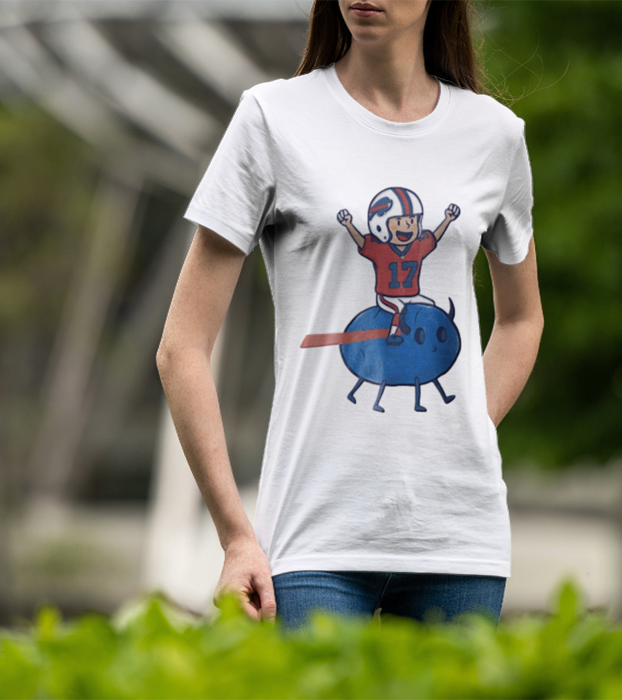 Buffalo Bills Josh Allen 17 Cartoon Character Riding Blue Creature T-Shirt