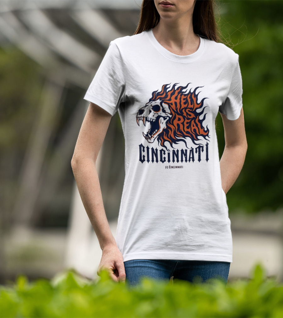 FC Cincinnati Lion Skull Hell Is Real Flames Roaring Fire T-Shirt