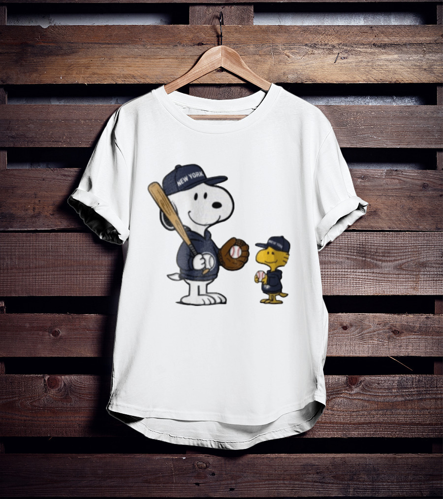 New York Yankees Snoopy Woodstock Baseball Cartoon Peanuts Sports Fan Collection T-Shirt