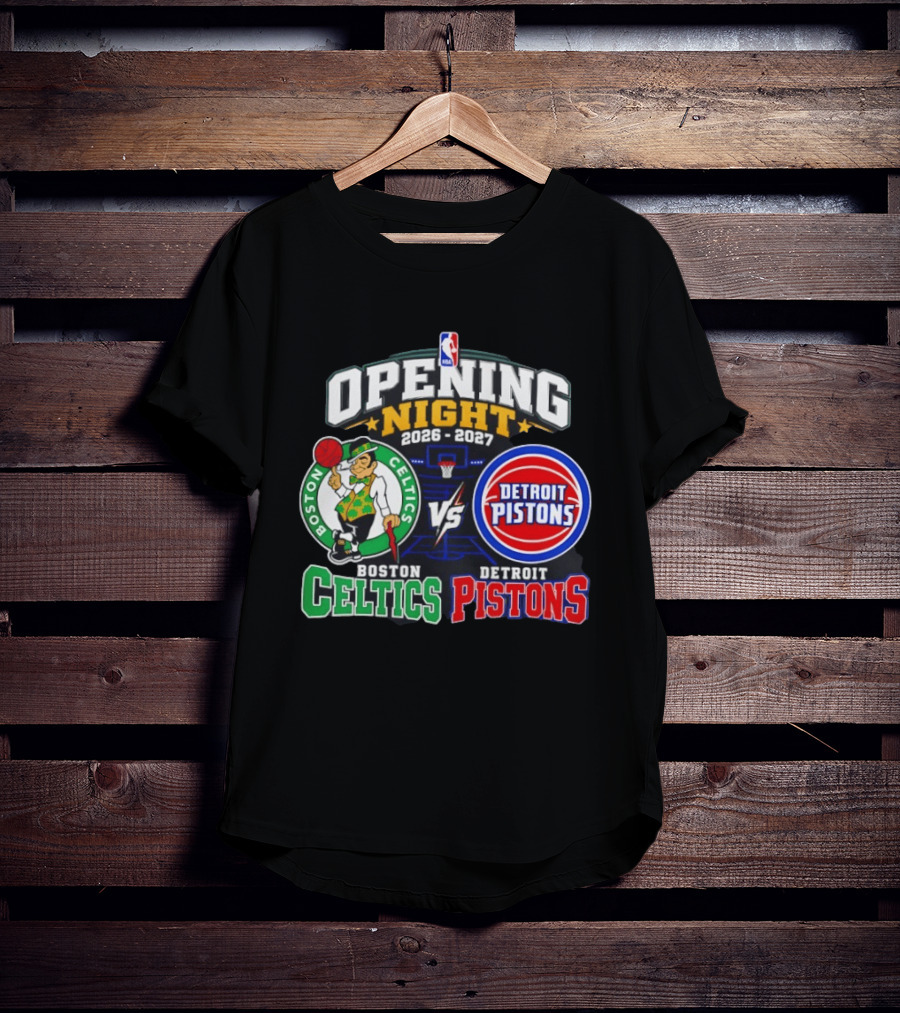 Boston Celtics Vs Detroit Pistons NBA Opening Night 2026 2027 Matchup Logos And Teams T-Shirt