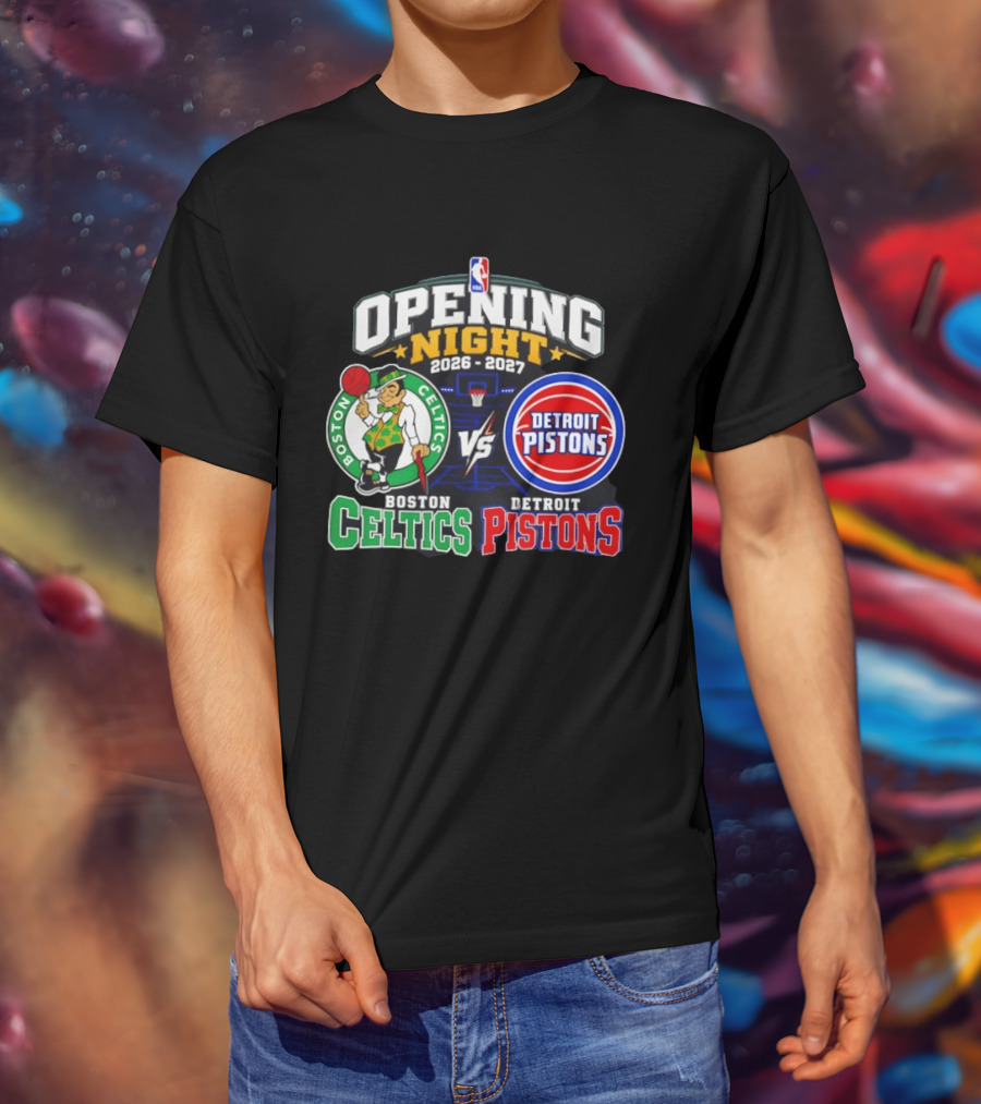 Boston Celtics Vs Detroit Pistons NBA Opening Night 2026 2027 Matchup Logos And Teams T-Shirt