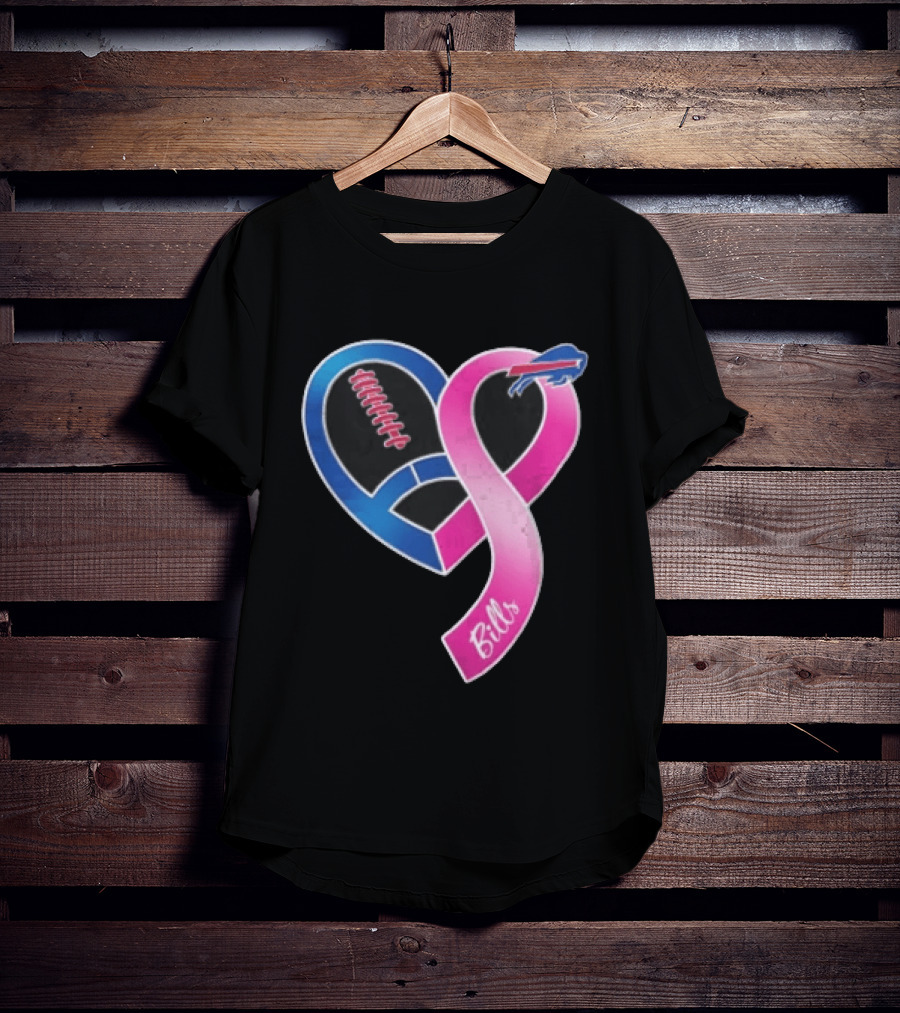 Buffalo Bills Heart Shaped Football Pink Ribbon T-Shirt