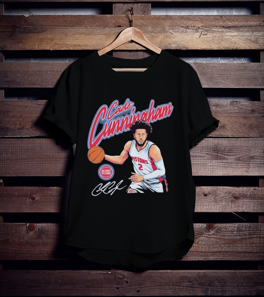 Cade Cunningham No 2 Detroit Pistons Basketball Player Bold Script T-Shirt