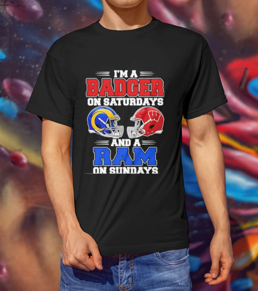 I'm A Badger On Saturdays And A Ram On Sundays Sports Fan Helmets T-Shirt