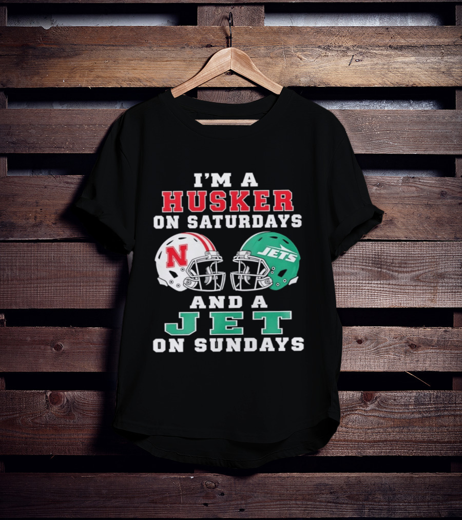 I'm A Husker On Saturdays Nebraska Fan And A Jet On Sundays New York Supporter Football Helmets T-Shirt