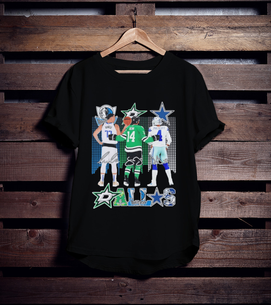Dallas Mavericks Stars Signatures Skyline Luka Doncic Benn Dallas Cowboys T-Shirt