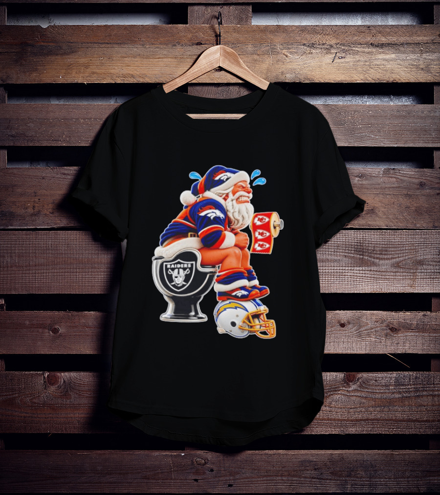 Denver Broncos Santa Claus Raiders Toilet Chiefs Paper Chargers Helmet T-Shirt