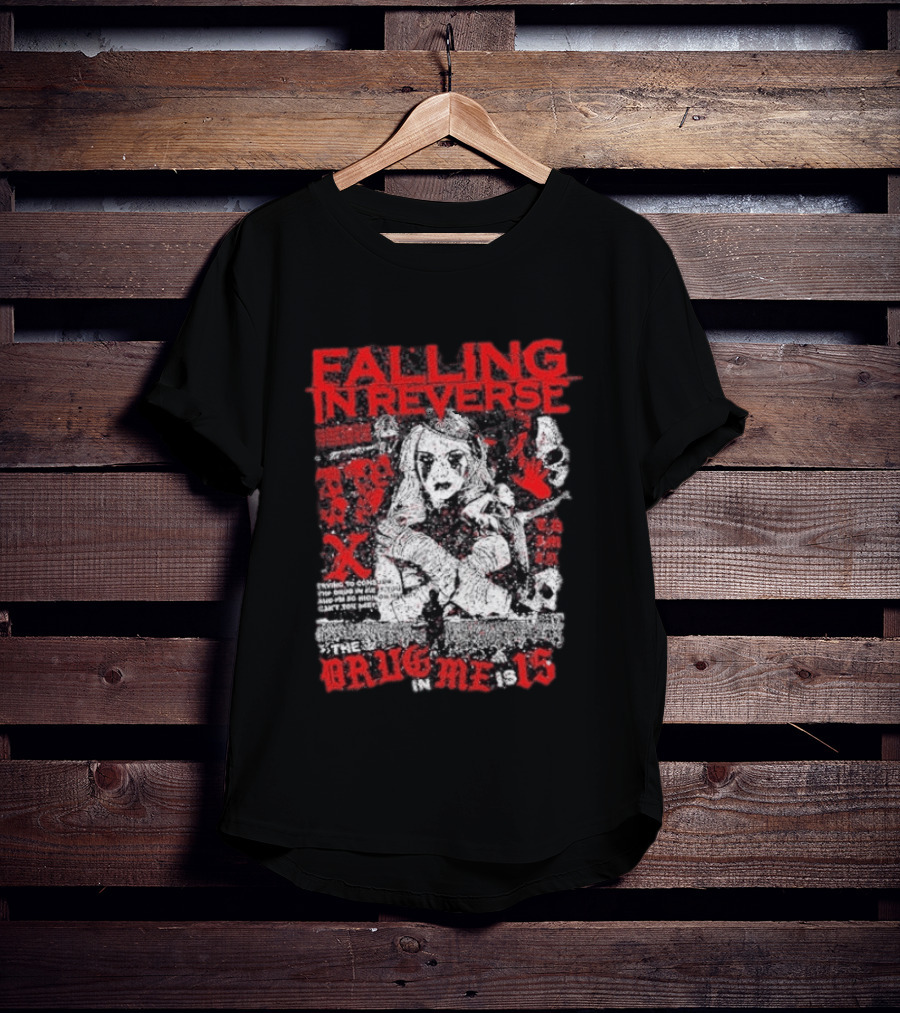 Falling In Reverse The Drug In Me Is 15 Anniversary Punk Gothic Red Text And Illustrations T-Shirt