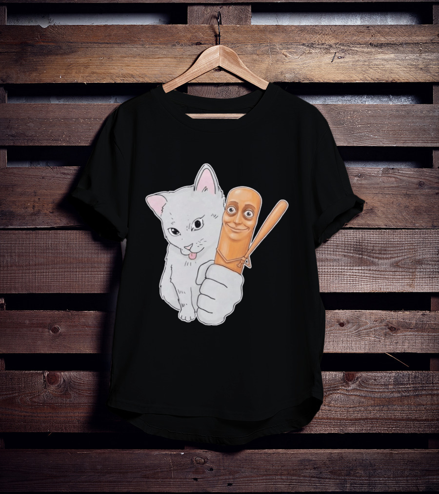 Gray Cat With Smiling Baseball Bat T-Shirt