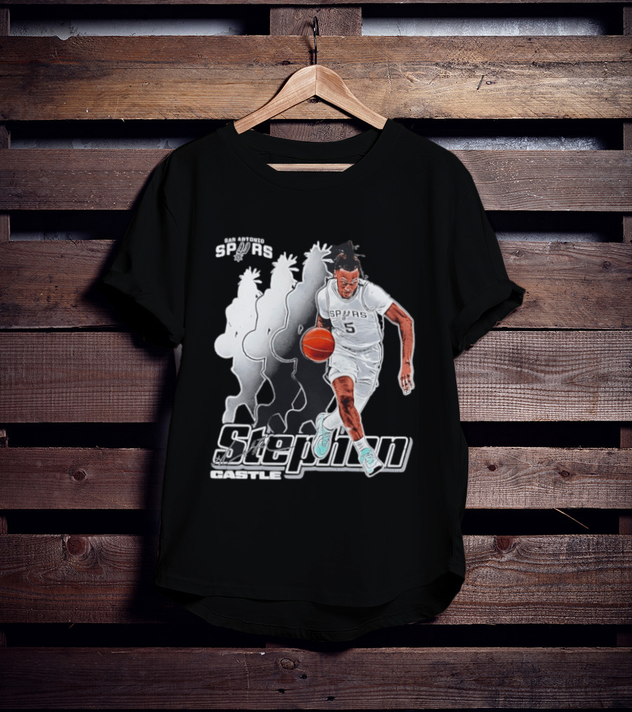 San Antonio Spurs Stephon Castle Dribbling Action T-Shirt