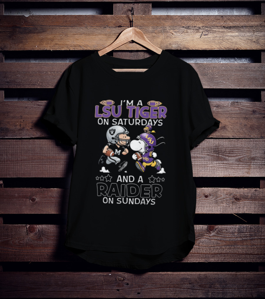 I'm A LSU Tiger On Saturdays And A Raider On Sundays Charlie Brown Snoopy T-Shirt