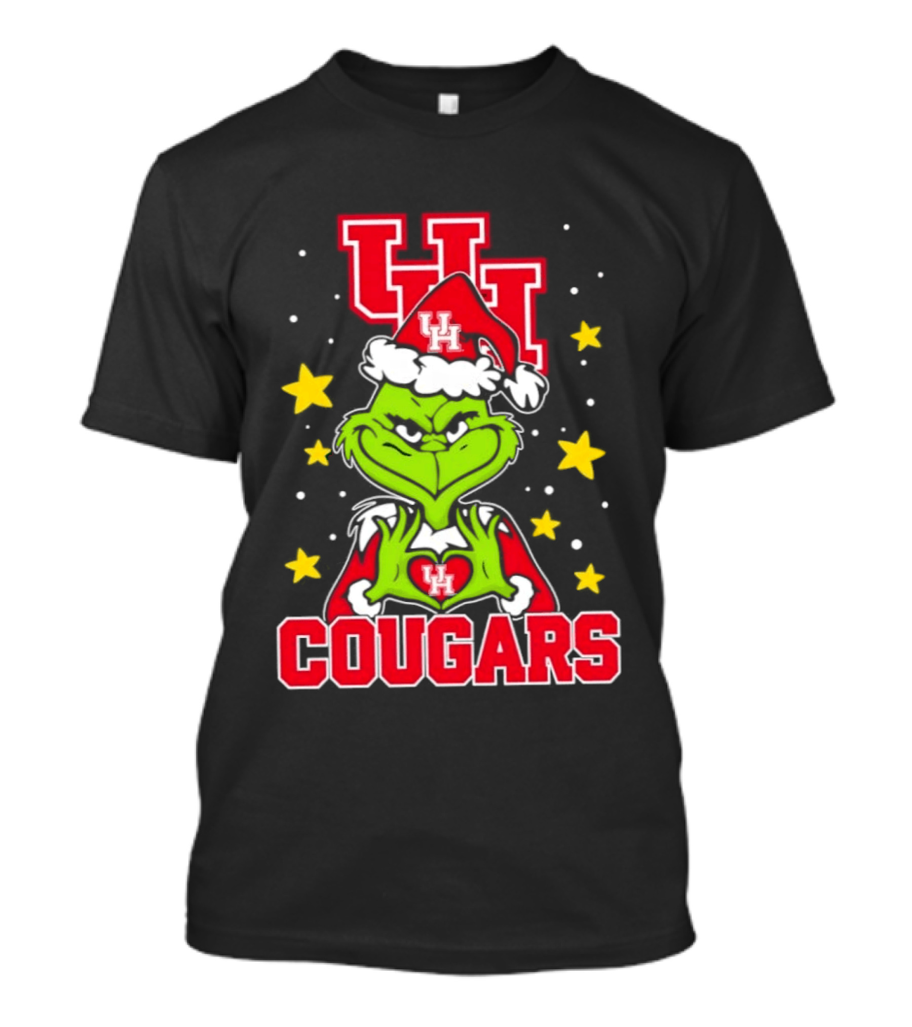 Grinch UH Houston Cougars Christmas Santa Hat Snow Stars T-Shirt