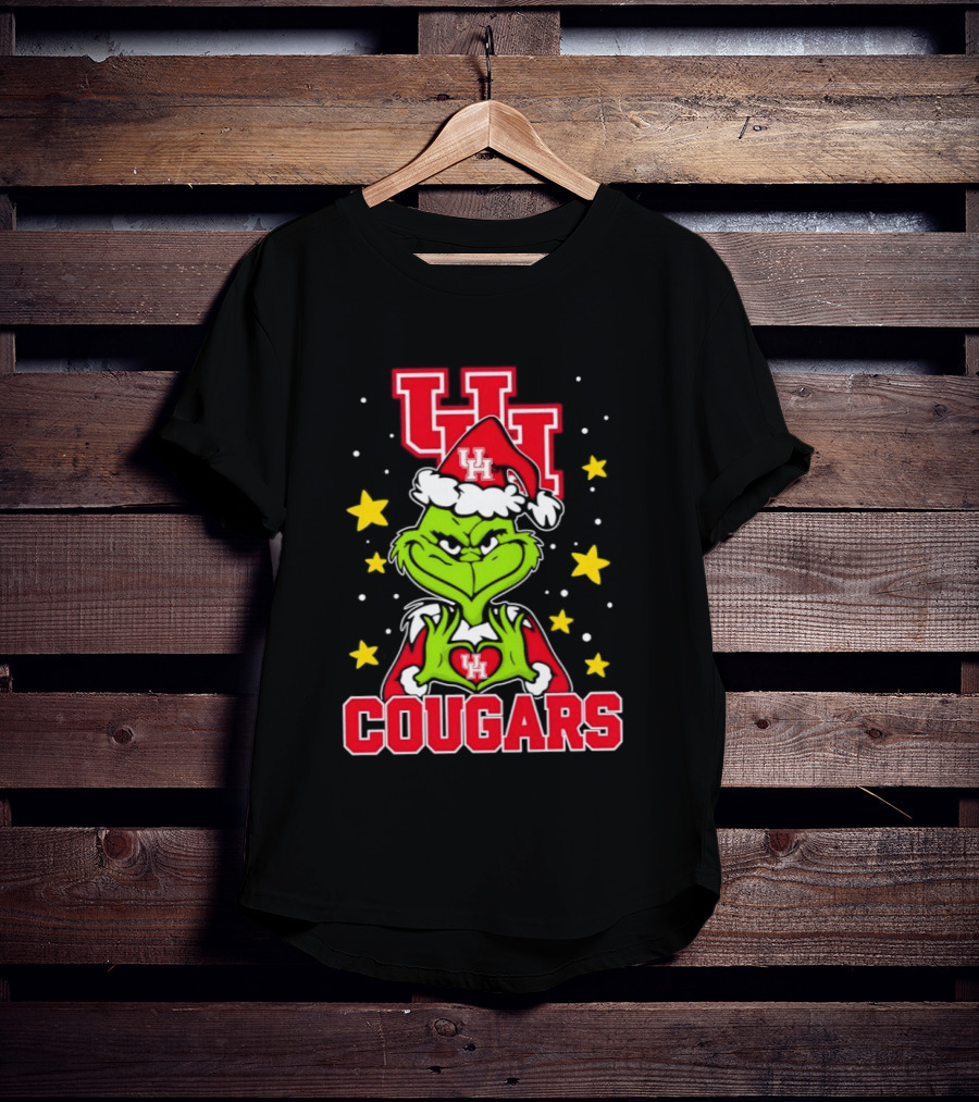 Grinch UH Houston Cougars Christmas Santa Hat Snow Stars T-Shirt