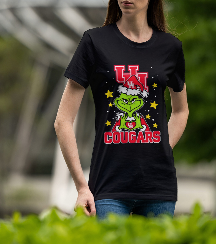 Grinch UH Houston Cougars Christmas Santa Hat Snow Stars T-Shirt
