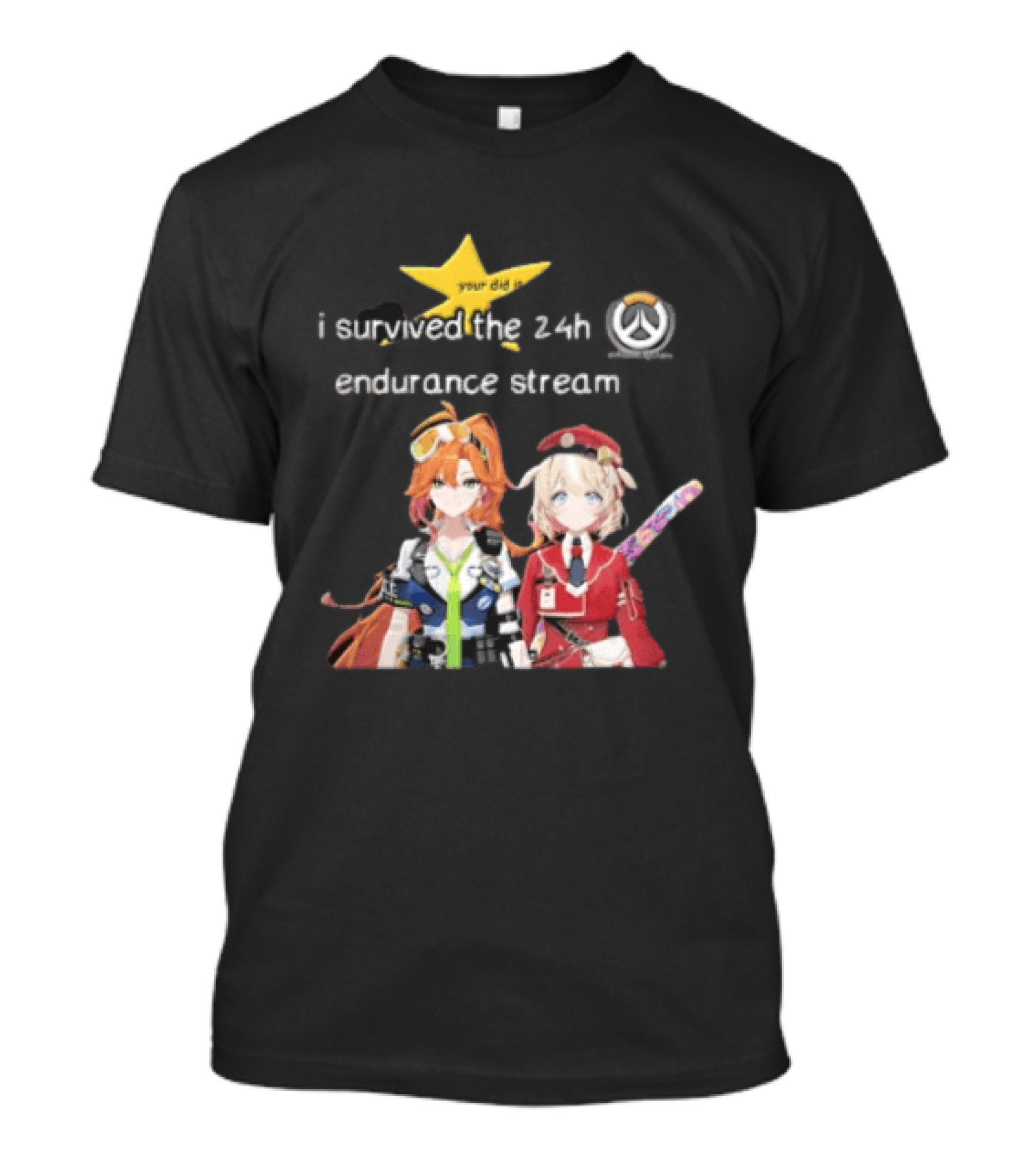 Over I Survived The 24h Endurance Stream Two Anime Girls T-Shirt