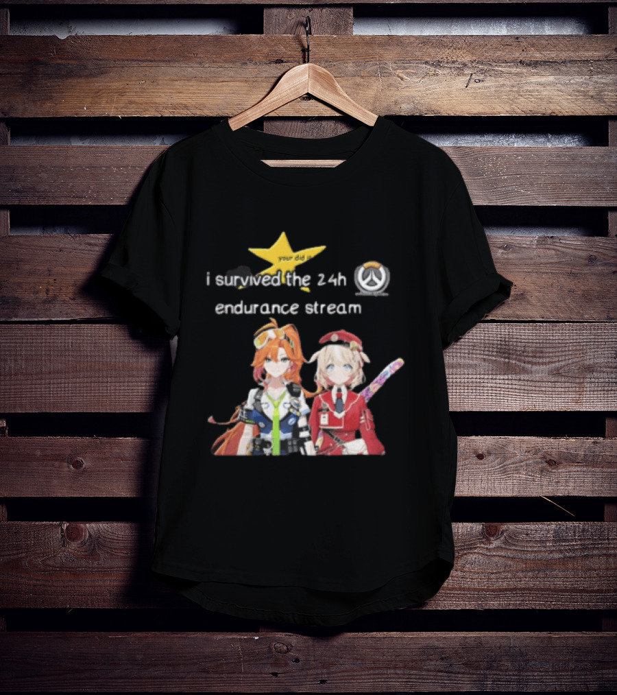 Over I Survived The 24h Endurance Stream Two Anime Girls T-Shirt