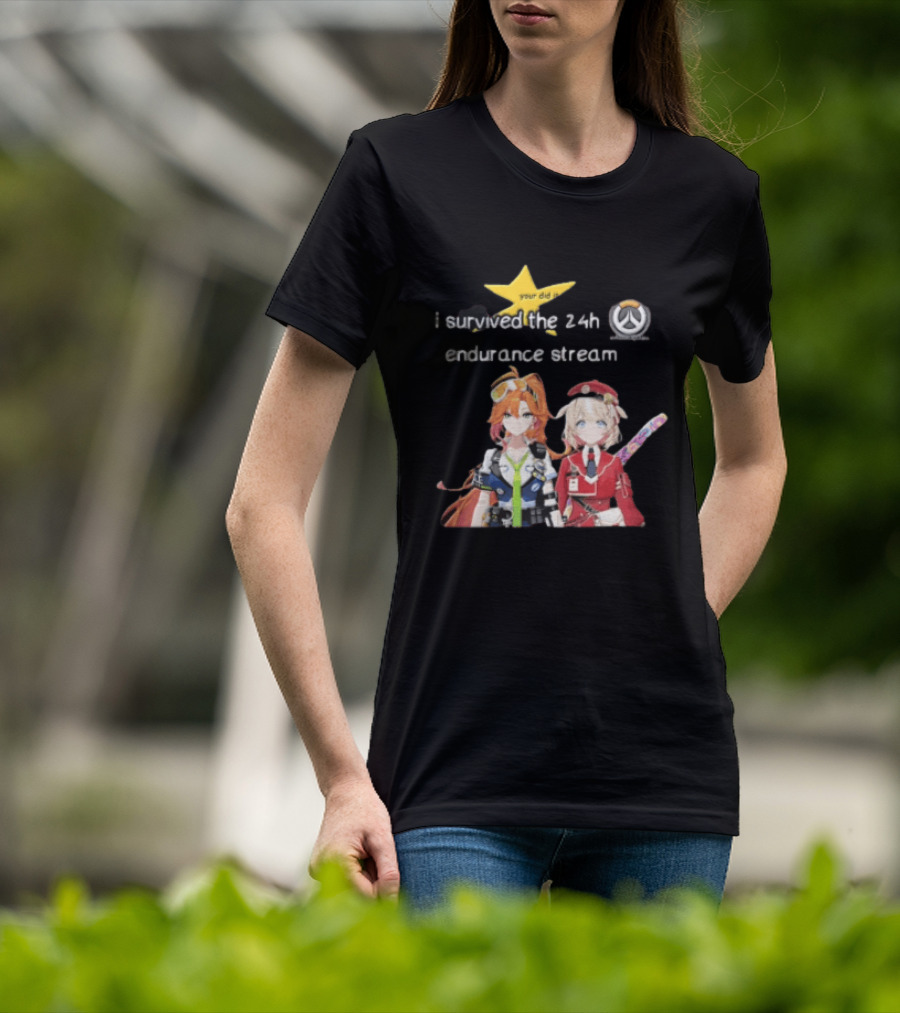 Over I Survived The 24h Endurance Stream Two Anime Girls T-Shirt