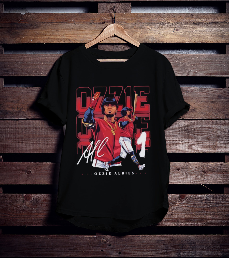 Atlanta Braves Ozzie Albies Signature Red Uniform T-Shirt
