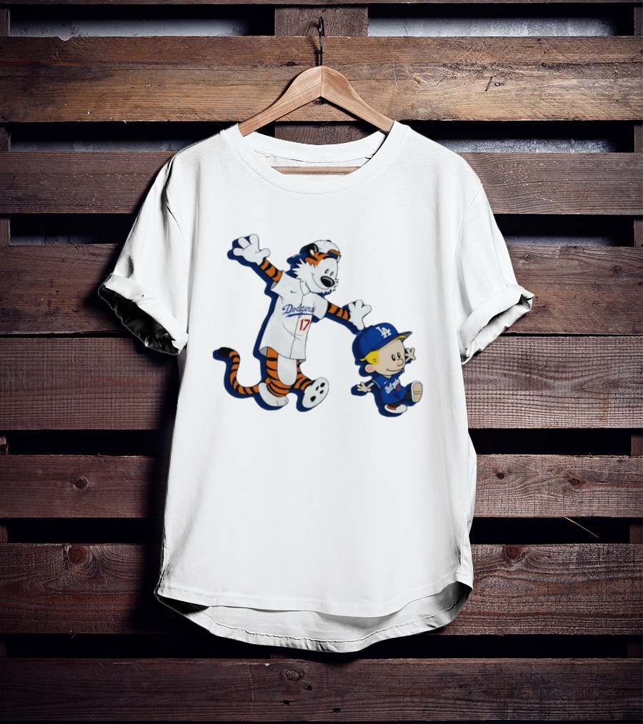 Calvin And Hobbes Dodgers Baseball Characters Los Angeles Team Fan T-Shirt