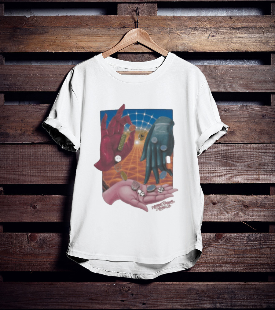 Nothing Personal X Asaali Surreal Hands With Coins And Geometric Grid T-Shirt
