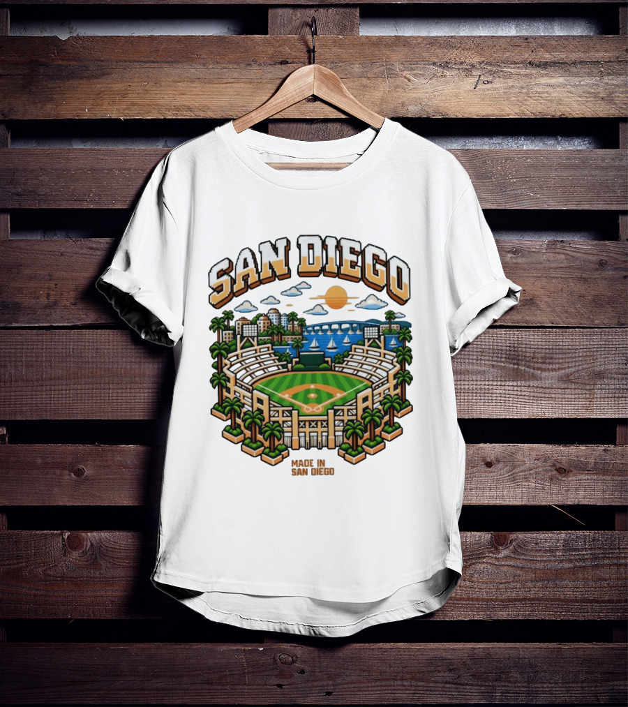San Diego Pixel Art Petco Park Skyline Made In San Diego T-Shirt