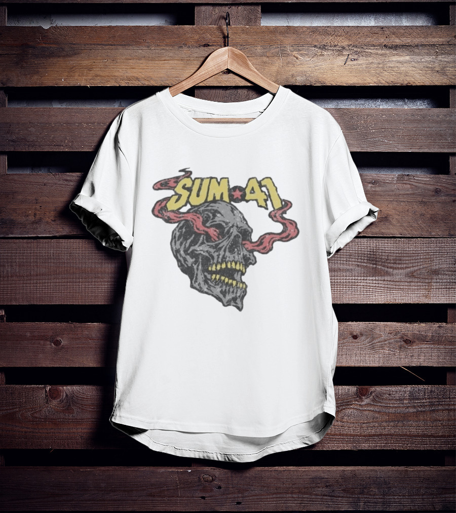 Sum 41 Skull 41 Star With Flaming Skeleton Head And Yellow Teeth T-Shirt