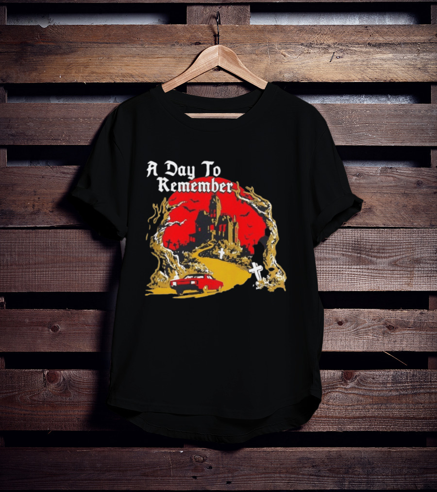 A Day To Remember Haunted House Red Car Cemetery Scene T-Shirt