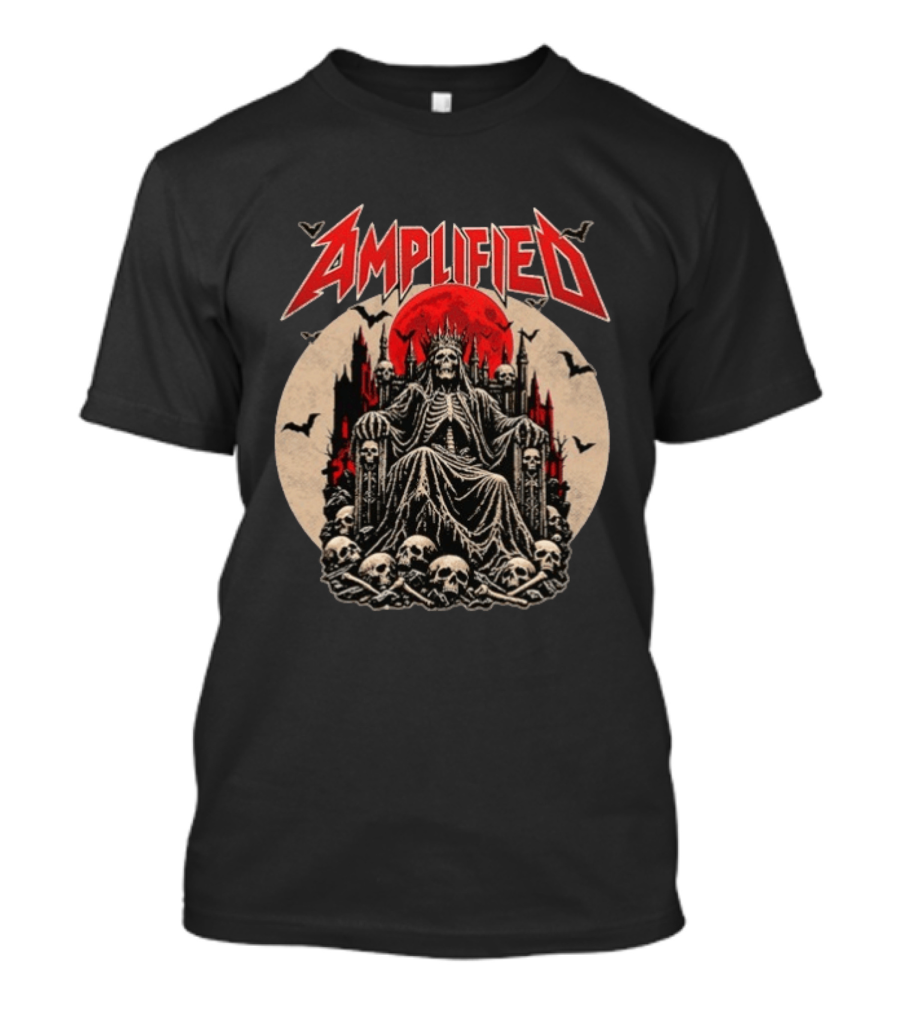Amplified King Of Skulls Throne Undead Bats Gothic Red Moon T-Shirt