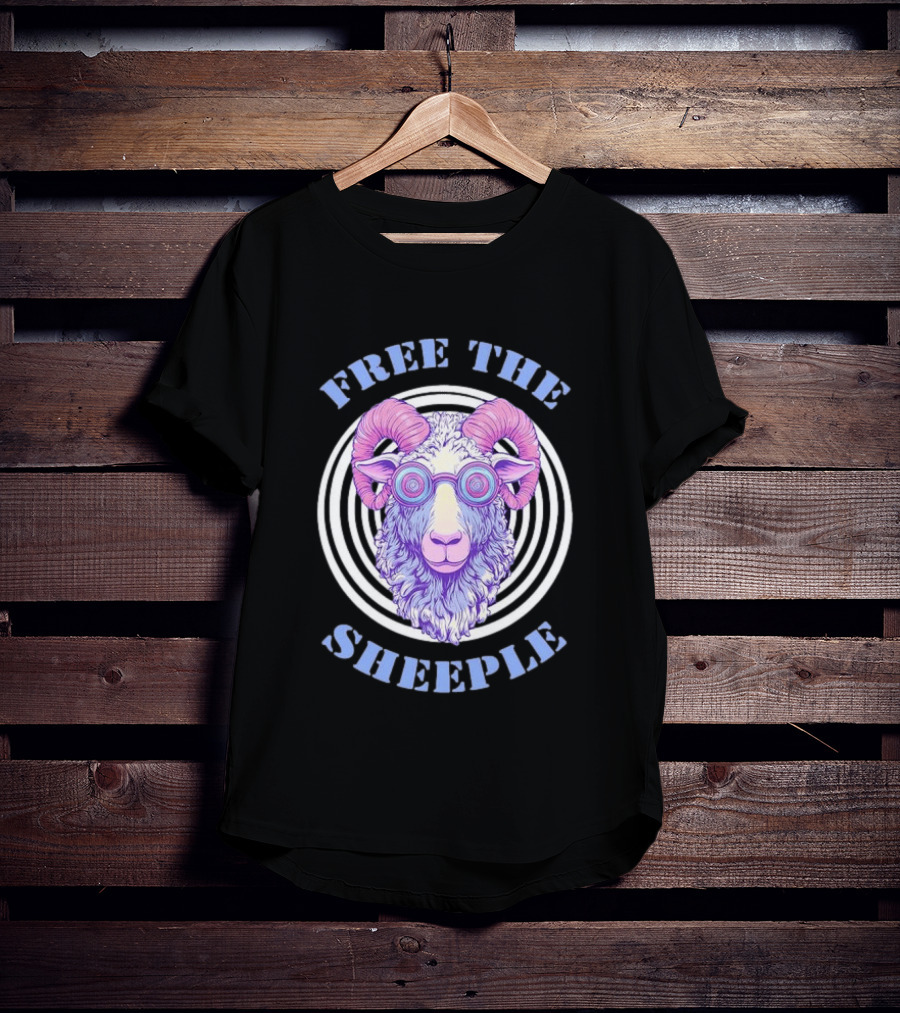 Free The Sheeple Trippy Ram With Glasses Psychedelic Hellwood T-Shirt