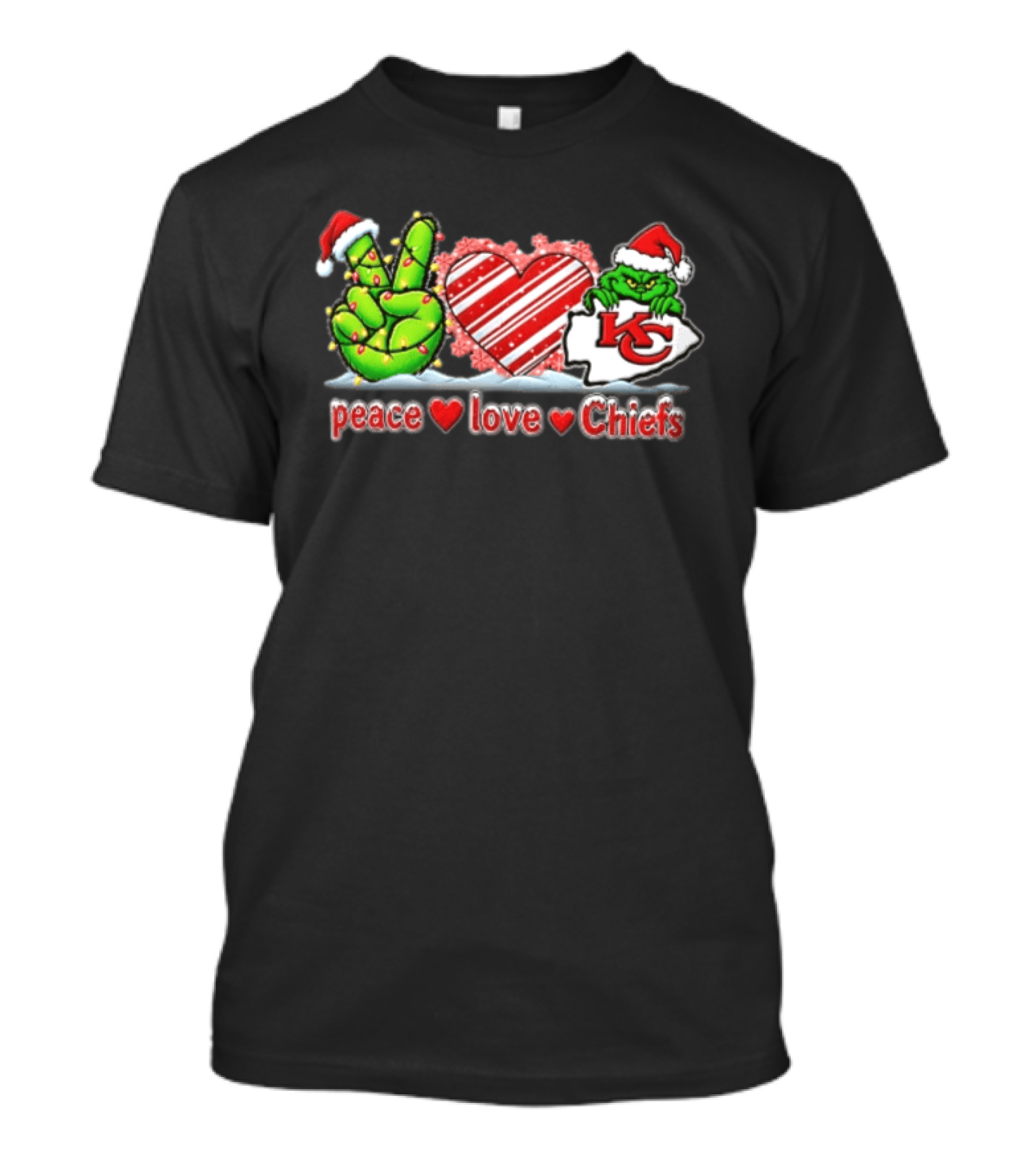 Peace Love Chiefs Christmas Grinch Kansas City Chiefs Fan T-Shirt