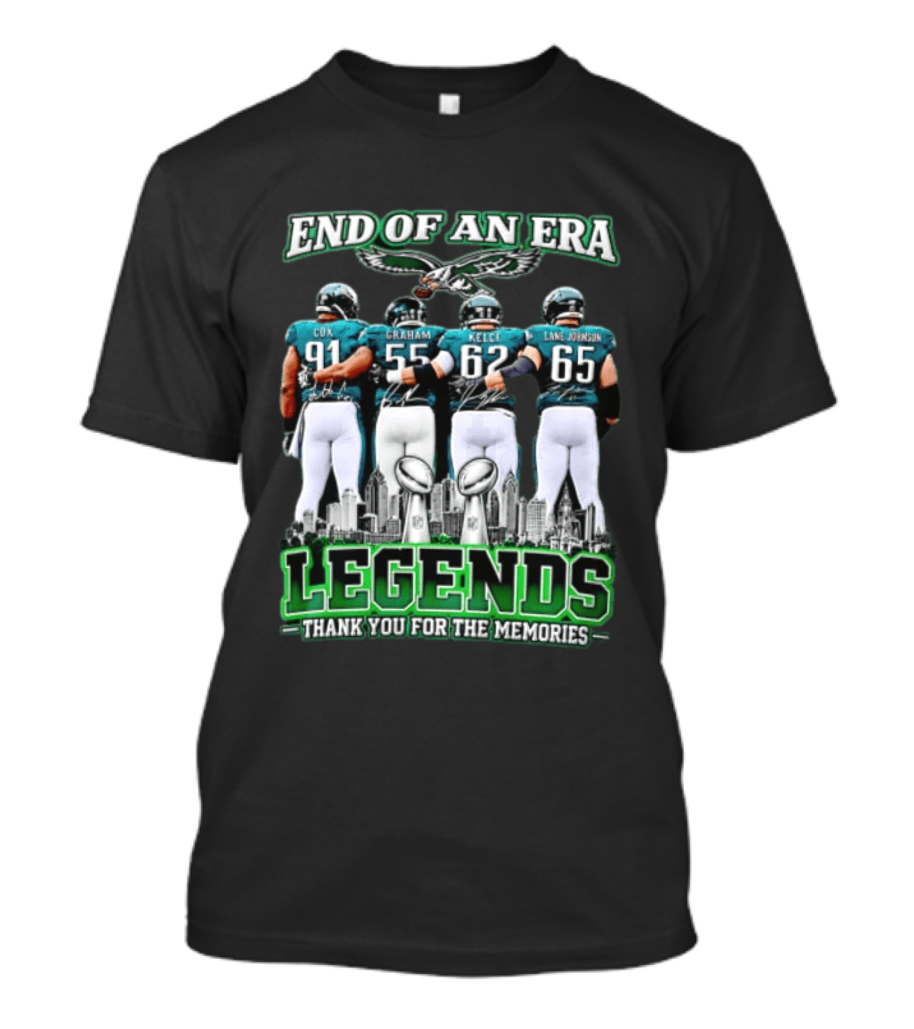 Philadelphia Eagles End Of An Era Legends Cox Graham Kelce Lane Johnson Thank You For The Memories T-Shirt