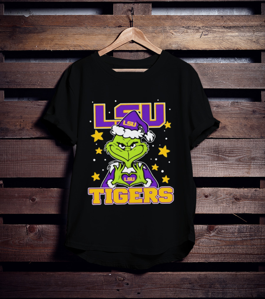LSU Tigers Grinch Christmas Heart Hands T-Shirt