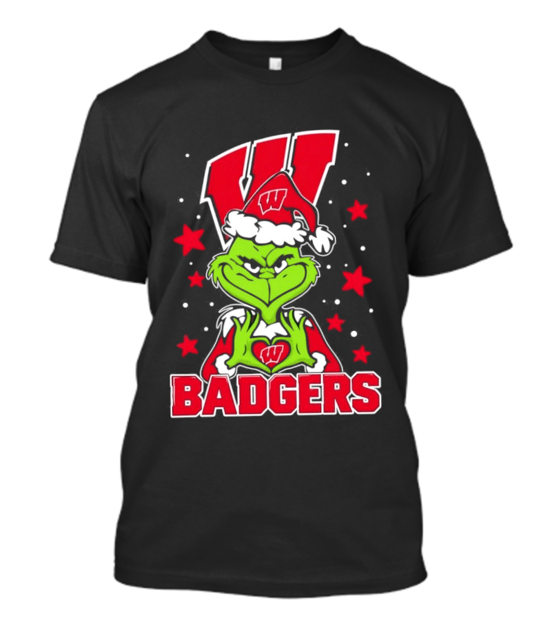 Grinch Wearing Wisconsin Badgers Hat Christmas Sports Fan T-Shirt