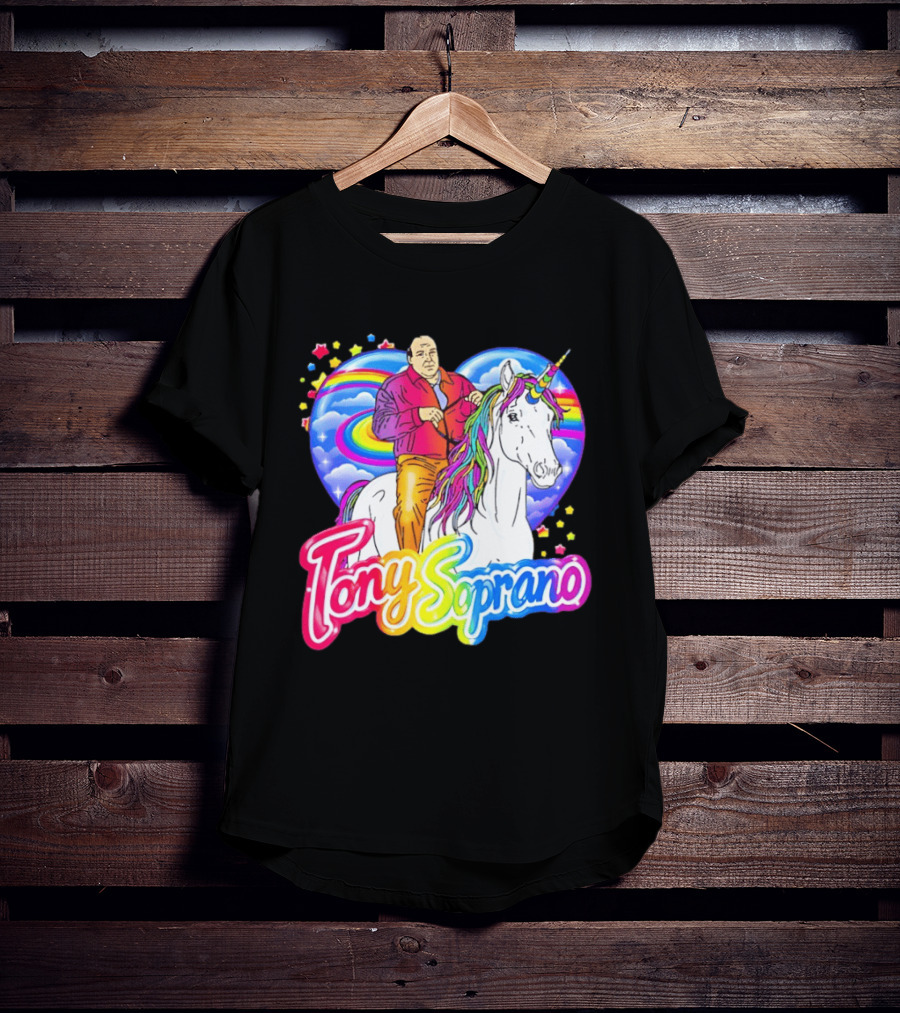 Tony Soprano Riding Rainbow Unicorn With Heart And Stars T-Shirt