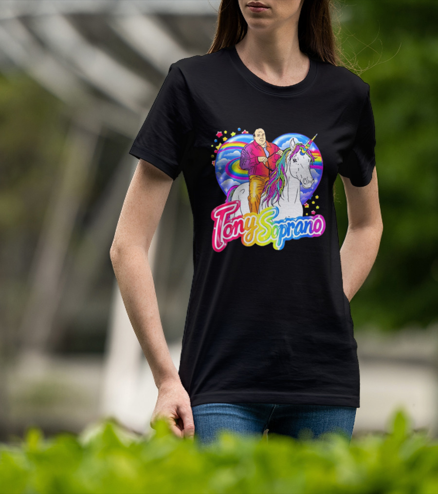 Tony Soprano Riding Rainbow Unicorn With Heart And Stars T-Shirt