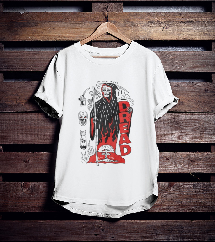 Dread My Old Friend Grim Reaper With Flames And Skull T-Shirt