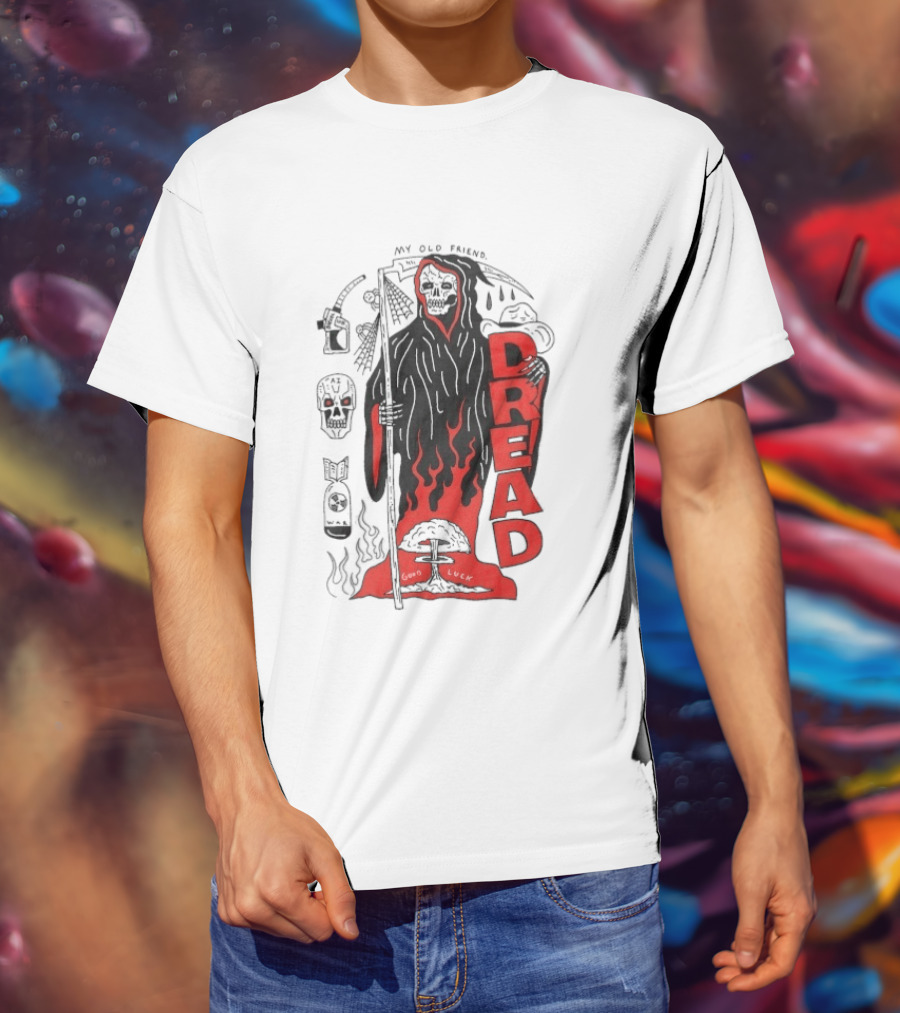 Dread My Old Friend Grim Reaper With Flames And Skull T-Shirt
