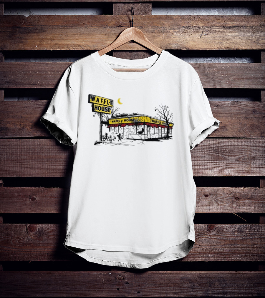 Haunted Waffle House Halloween 2026 Spooky Night Scene With Moon And Trees T-Shirt