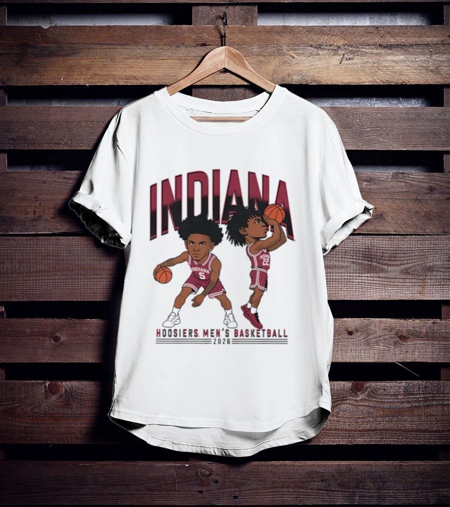 Indiana Hoosiers Men's Basketball 2026 Vintage Cartoon Players Dribbling And Shooting T-Shirt