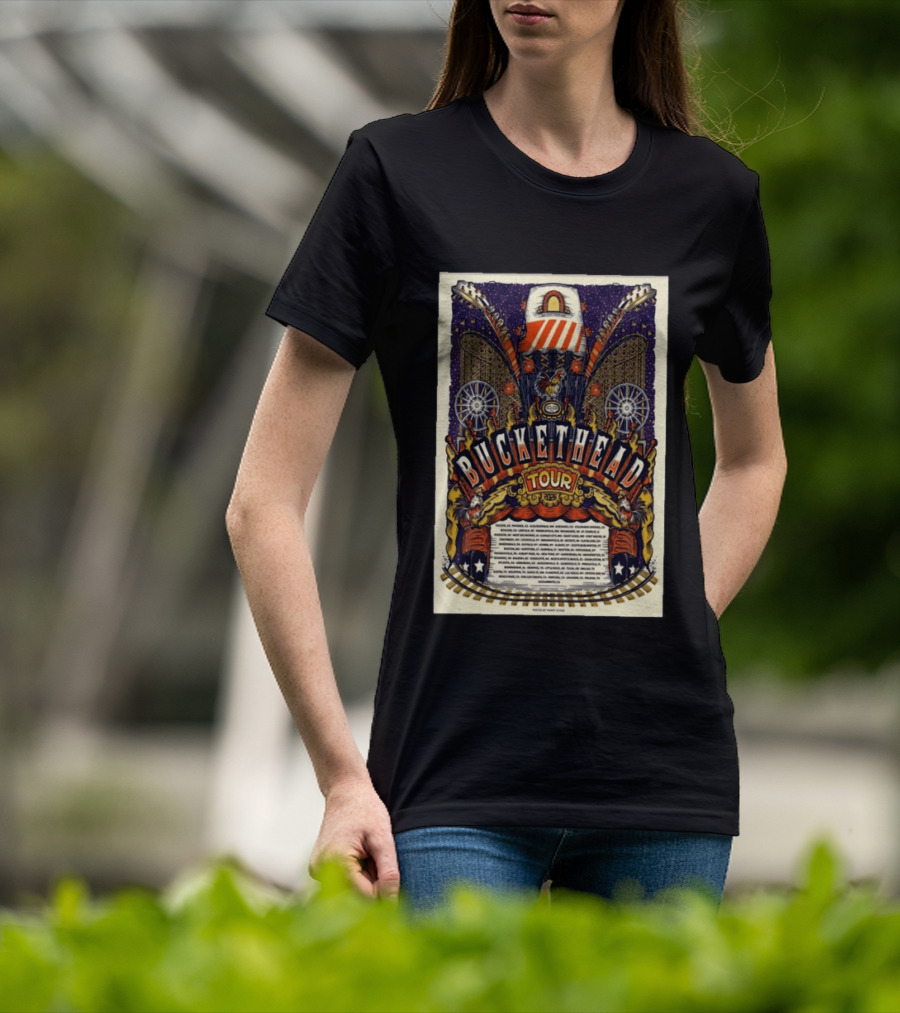 Buckethead 2026 Tour Psychedelic Rock Art With Guitars And Illustrations T-Shirt