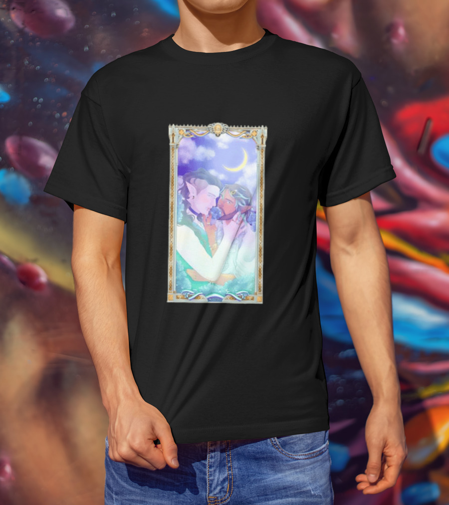 Fantasy Elf Couple 2026 Pride Moon Constellation Floral Romance T-Shirt