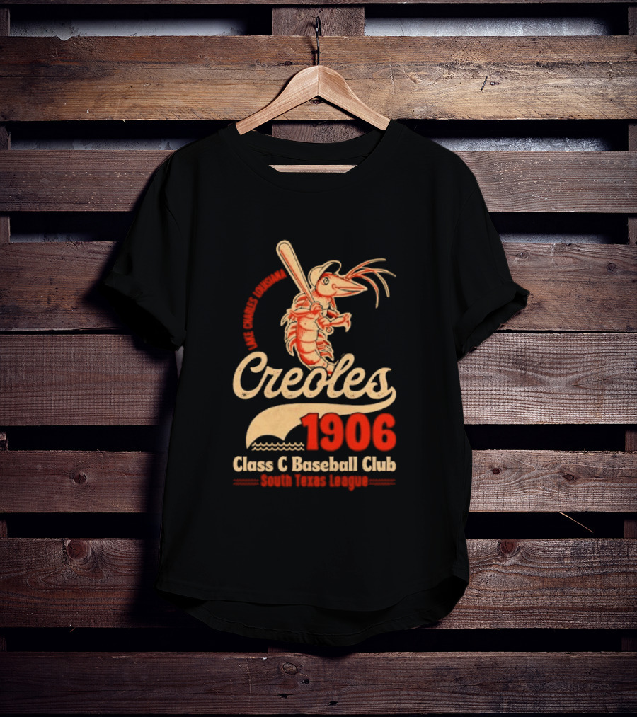 Lake Charles Louisiana Creoles 1906 Class C Baseball Club South Texas League Crawfish Baseball Bat T-Shirt