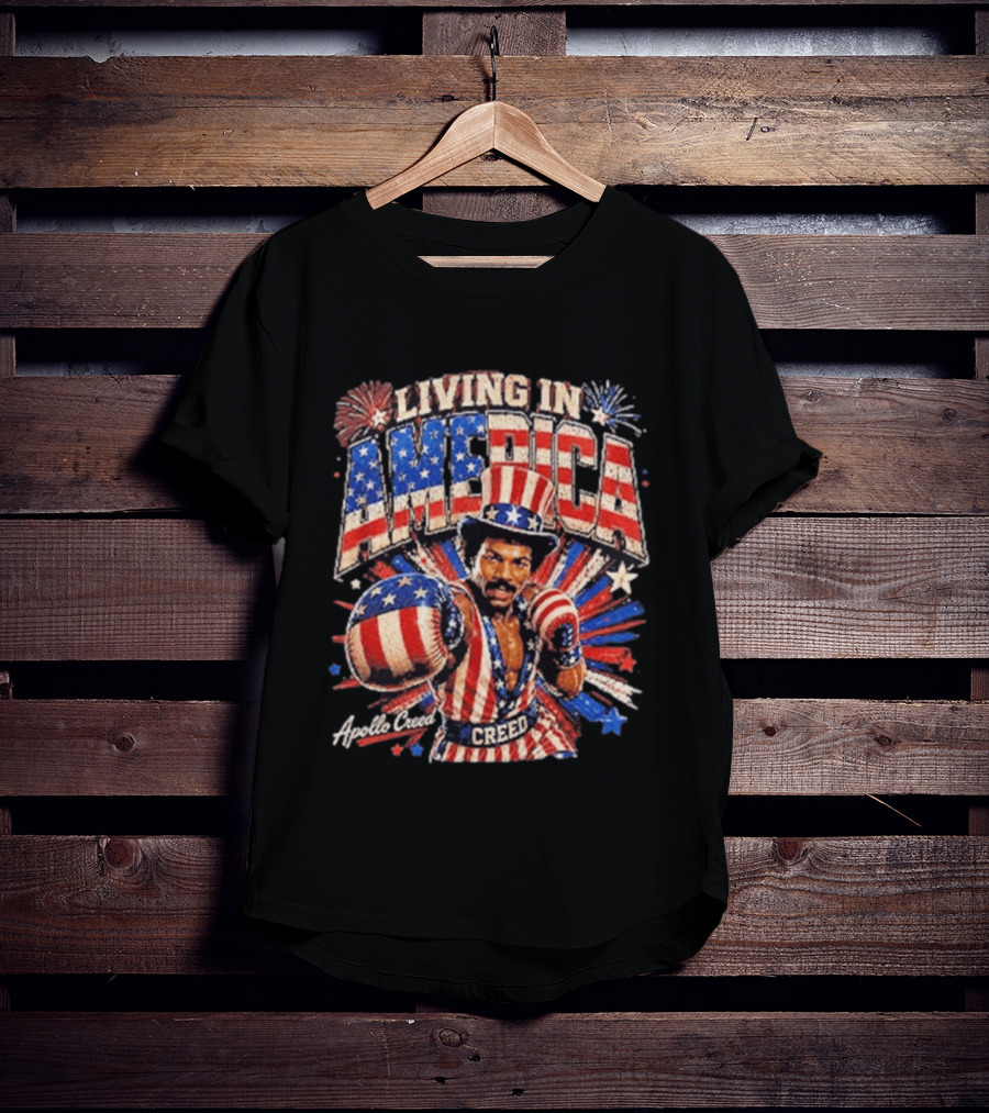 Living In America Apollo Creed 4th Of July Patriotic Boxing Event T-Shirt