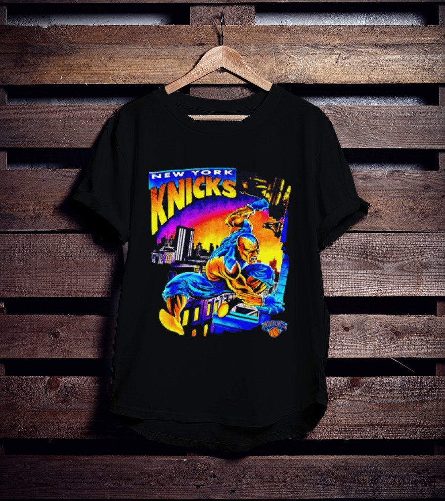 New York Knicks Superhero Action Skyline Scene T-Shirt