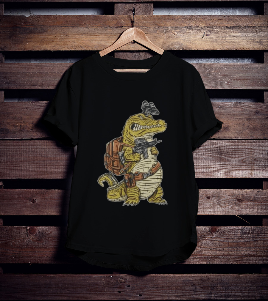 Tactical Alligator With Firearm And Backpack T-Shirt