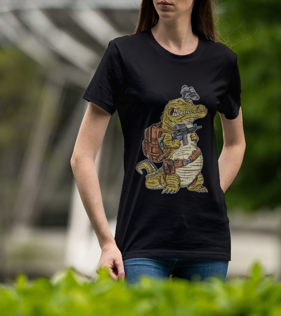 Tactical Alligator With Firearm And Backpack T-Shirt